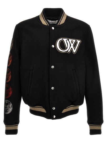 OFF-WHITE Black Wool Varsity Bomber Jacket for Men - FW23