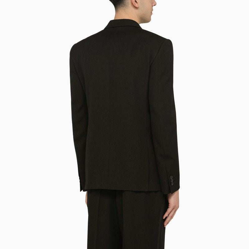 OFF-WHITE Elegant Black Smocking Jacket with Satin Collar