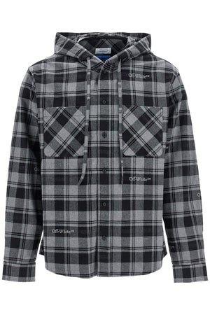 OFF-WHITE Checkered Flannel Overshirt with Hood - Relaxed Fit, Size L