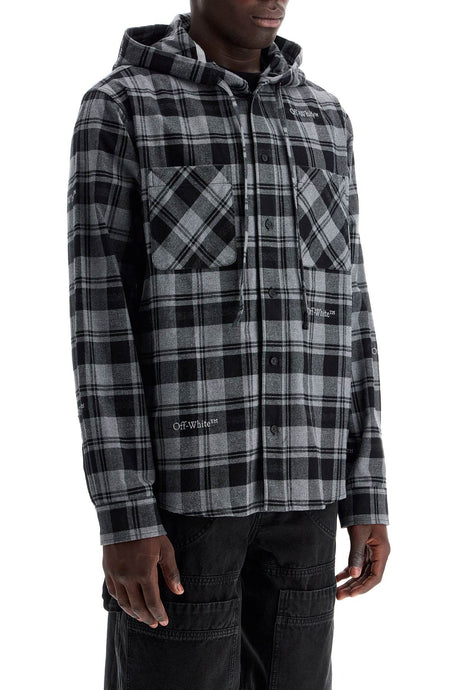 OFF-WHITE Checkered Flannel Overshirt with Hood - Relaxed Fit, Size L