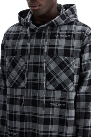 OFF-WHITE Checkered Flannel Overshirt with Hood - Relaxed Fit, Size L