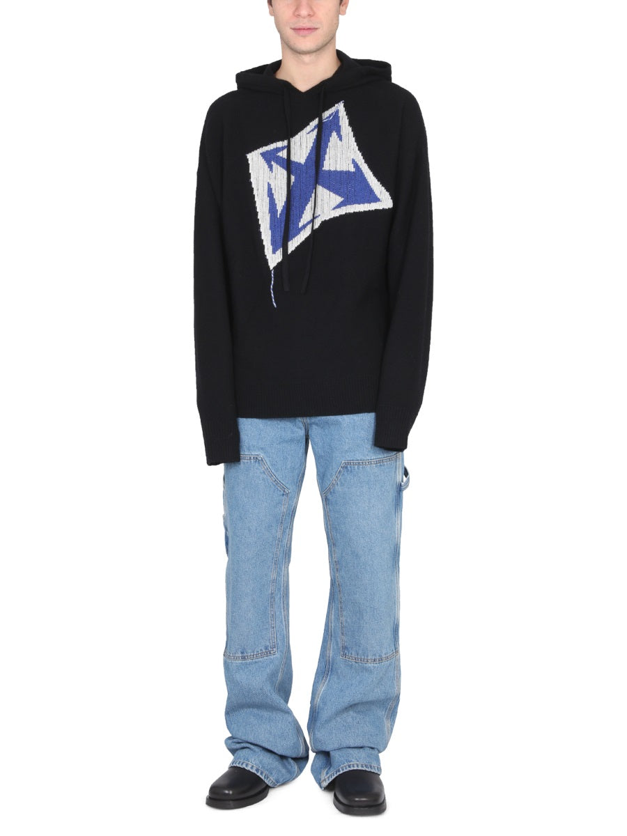 OFF-WHITE Thunder Arrow Drawstring Hoodie - Men’s Sweater