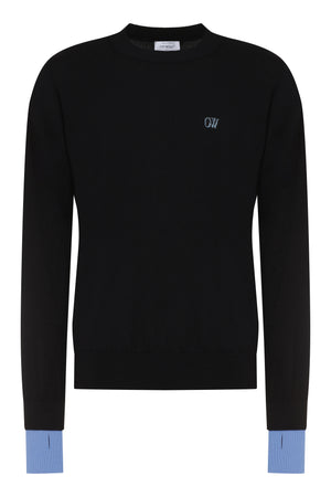 OFF-WHITE Men's Black Knit Pullover with Thumbhole Cuff and Ribbed Knit Edges