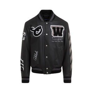 OFF-WHITE Premium Black Leather Varsity Jacket