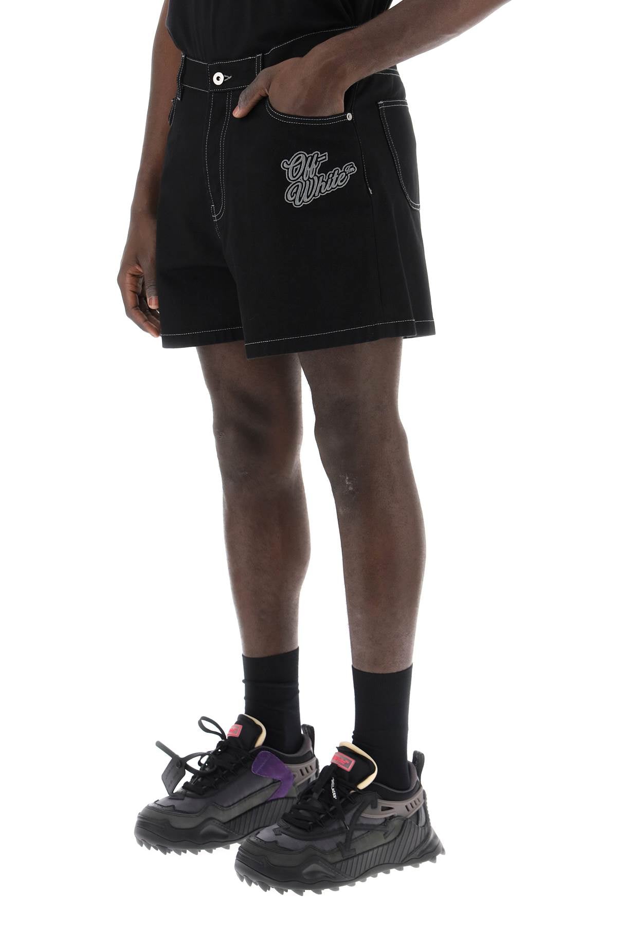 OFF-WHITE Men's Black Cotton Logo Shorts for SS24