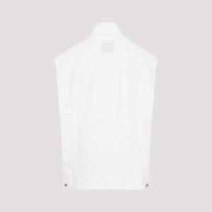 OFF-WHITE White Denim Vest with Logo Embroidery and Classic Collar for Men