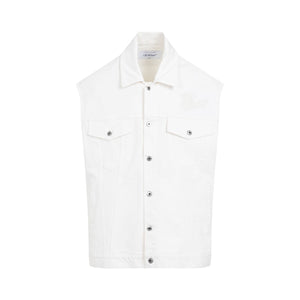 OFF-WHITE White Denim Vest with Logo Embroidery and Classic Collar for Men