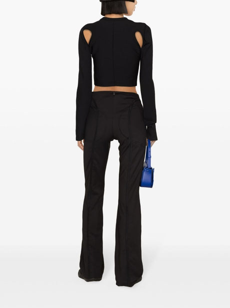 OFF-WHITE Black Cut-Out Long Sleeve Cropped Top for Women - SS24