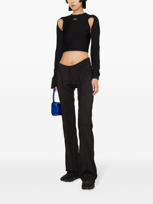 OFF-WHITE Black Cut-Out Long Sleeve Cropped Top for Women - SS24