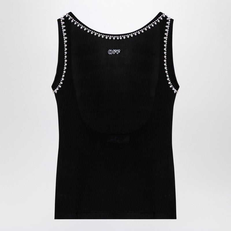 OFF-WHITE Beaded Black Ribbed Tank Top for Women