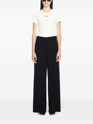 OFF-WHITE Women's Black Wool Embroidered Logo Trousers - SS24 Collection