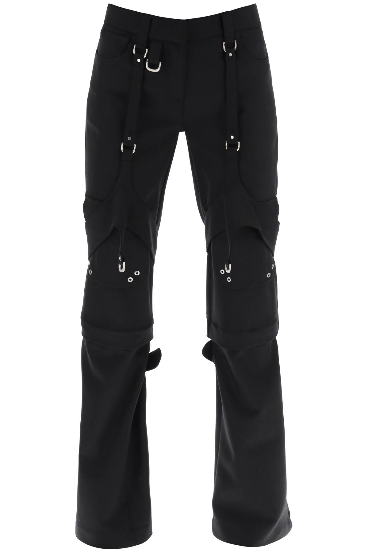 OFF-WHITE Flared Virgin Wool Cargo Trousers with Buckle Detail in Black for Women