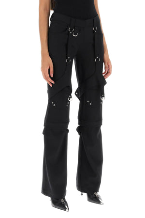 OFF-WHITE Flared Virgin Wool Cargo Trousers with Buckle Detail in Black for Women