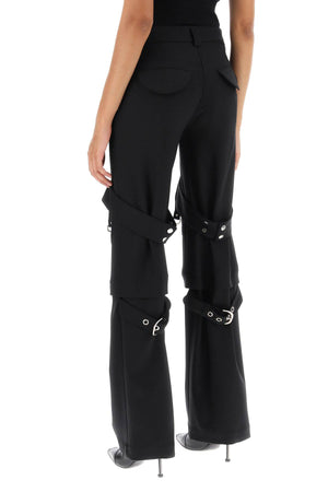 OFF-WHITE Flared Virgin Wool Cargo Trousers with Buckle Detail in Black for Women