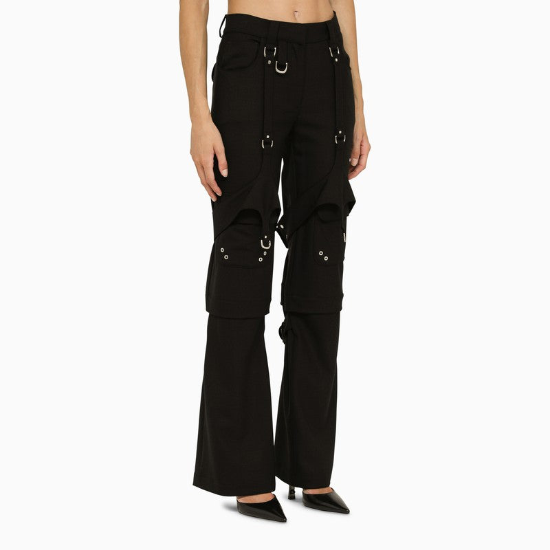 OFF-WHITE Flared Virgin Wool Cargo Trousers with Buckle Detail in Black for Women