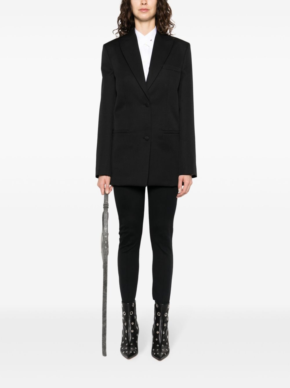 OFF-WHITE Black Wool Jacket with Embroidered Motif and Logo-jacquard Lining