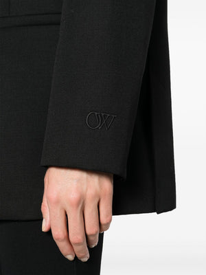 OFF-WHITE Black Wool Jacket with Embroidered Motif and Logo-jacquard Lining