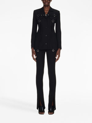 OFF-WHITE Black Wool Blend Blazer with Lapel Collar and Decorative Buckles for Women