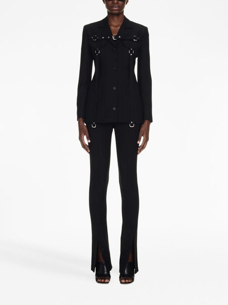 OFF-WHITE Black Wool Blend Blazer with Lapel Collar and Decorative Buckles for Women