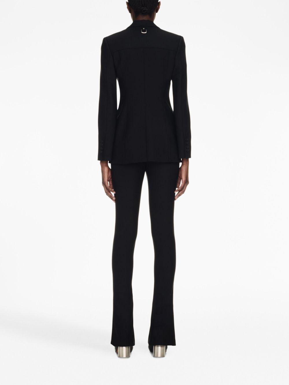 OFF-WHITE Black Wool Blend Blazer with Lapel Collar and Decorative Buckles for Women