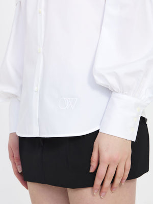 OFF-WHITE White Cotton Poplin Shirt with Straps and OW Embroidery