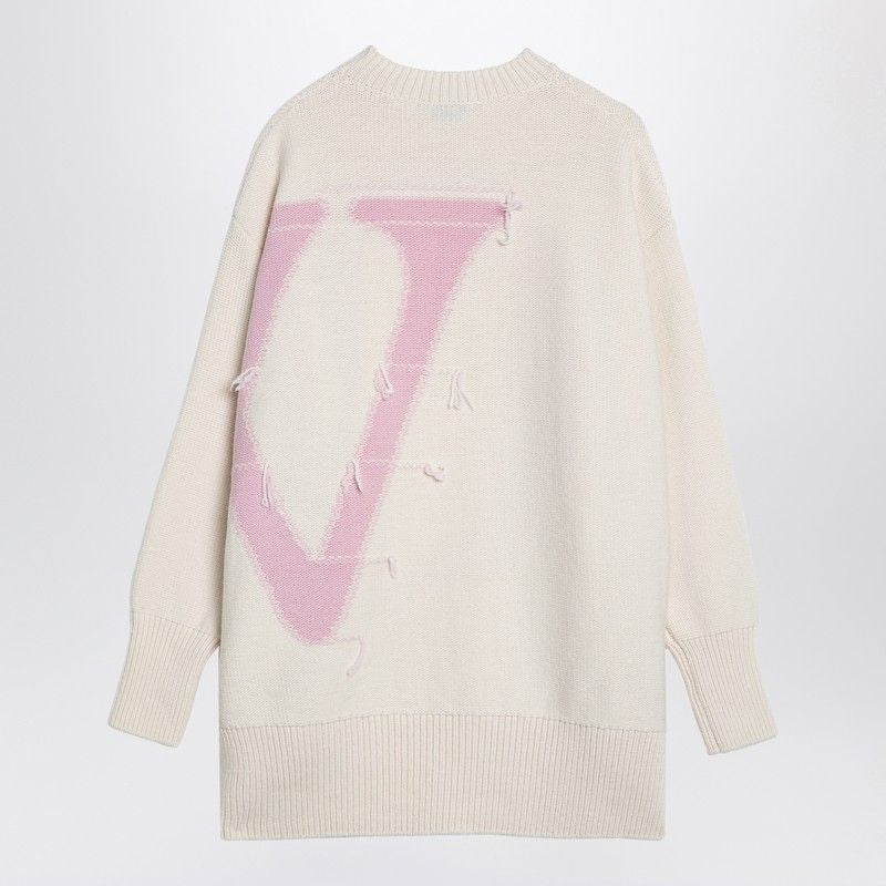 OFF-WHITE Cream & Pink Asymmetric Wool Sweater