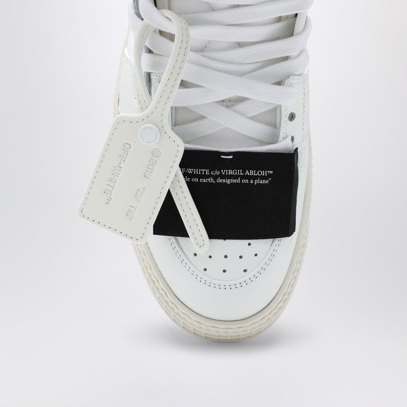 OFF-WHITE White Leather Panelled Sneakers for Women with Detachable Logo Patch and Ridged Rubber Sole