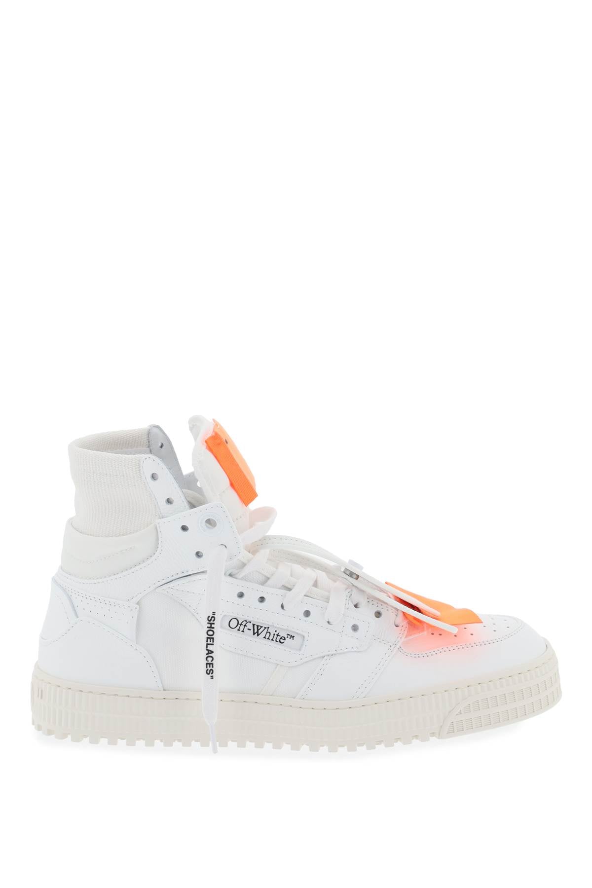 OFF-WHITE White Leather Panelled Sneakers for Women with Detachable Logo Patch and Ridged Rubber Sole