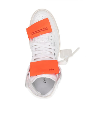 OFF-WHITE White Leather Panelled Sneakers for Women with Detachable Logo Patch and Ridged Rubber Sole