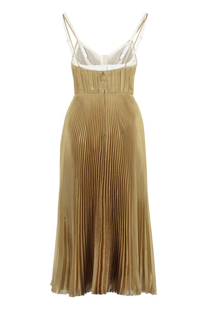 PRADA Layered Gold Pleated Midi Dress