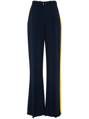 ELISABETTA FRANCHI High-Waisted Crepe-Satin Stripe-Detailing Trousers