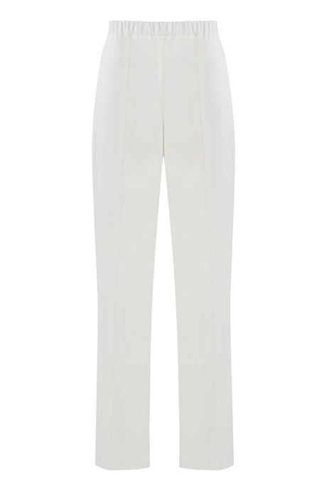 FABIANA FILIPPI White Viscose Trousers for Women with Gathered Elastic Waist and Detailed Embroidery