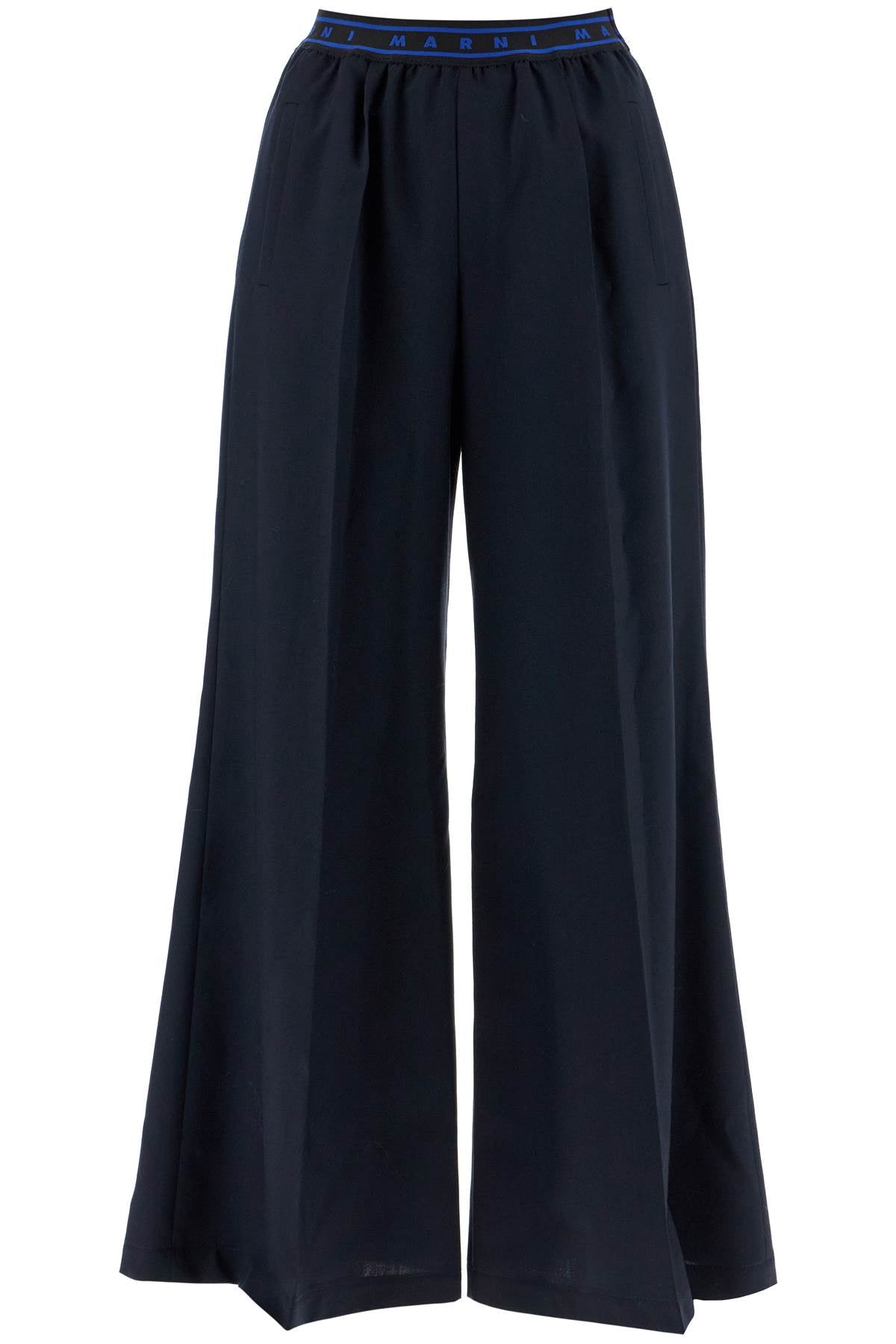 MARNI Elegant Tropical Wool Palazzo Pants with Elastic Logo Waistband