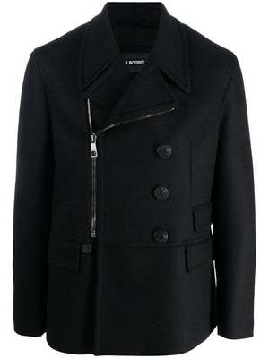 NEIL BARRETT Men's Black Zip-Up Peacoat for FW22