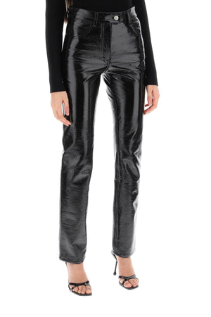 COURREGÈS Vinyl-Effect Coated Cotton Pants for Women - Slim Fit and Straight-Cut Leg - SS24