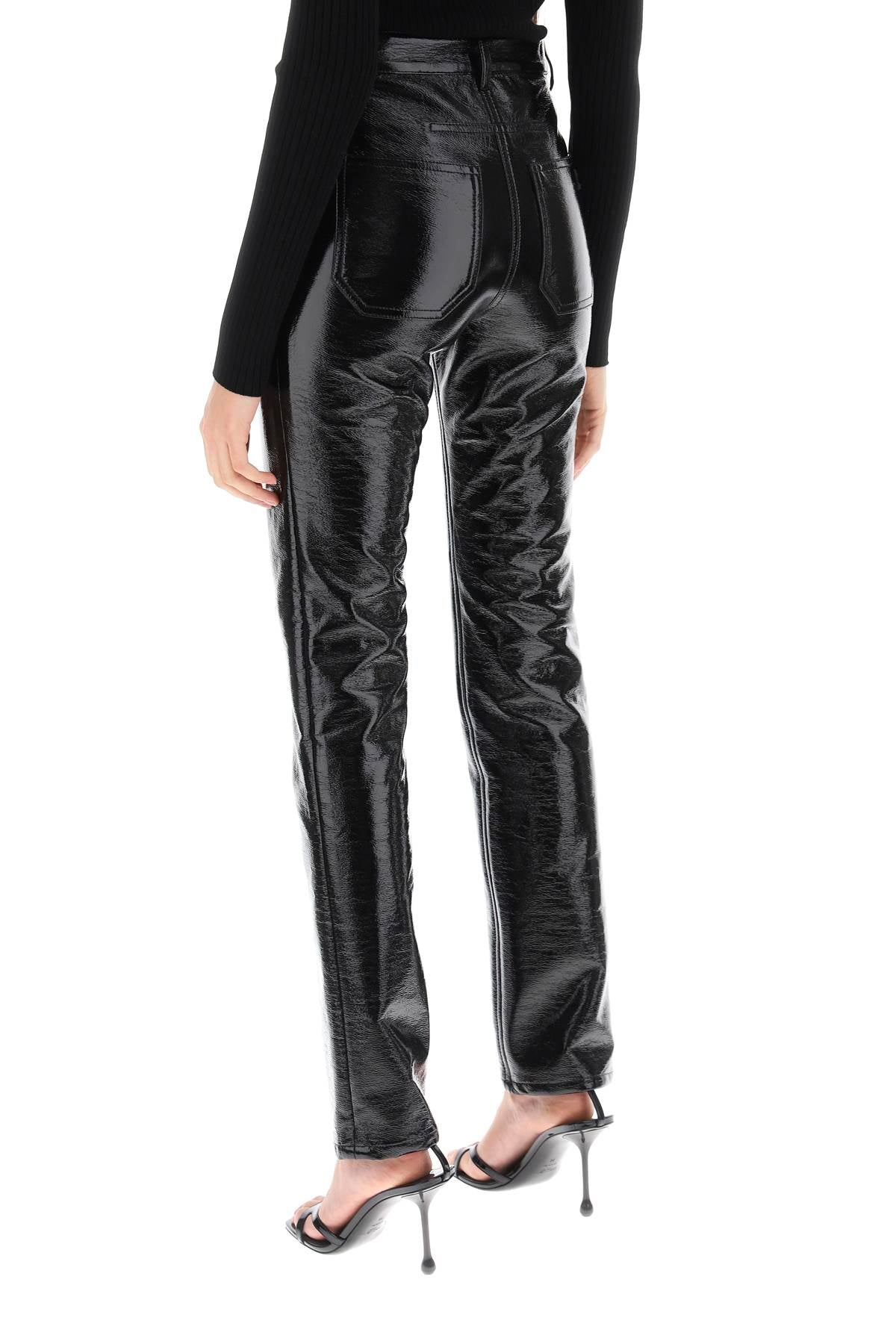 COURREGÈS Vinyl-Effect Coated Cotton Pants for Women - Slim Fit and Straight-Cut Leg - SS24