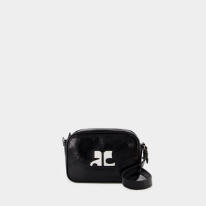 COURREGÈS Mini Patent Leather Crossbody Handbag with Logo