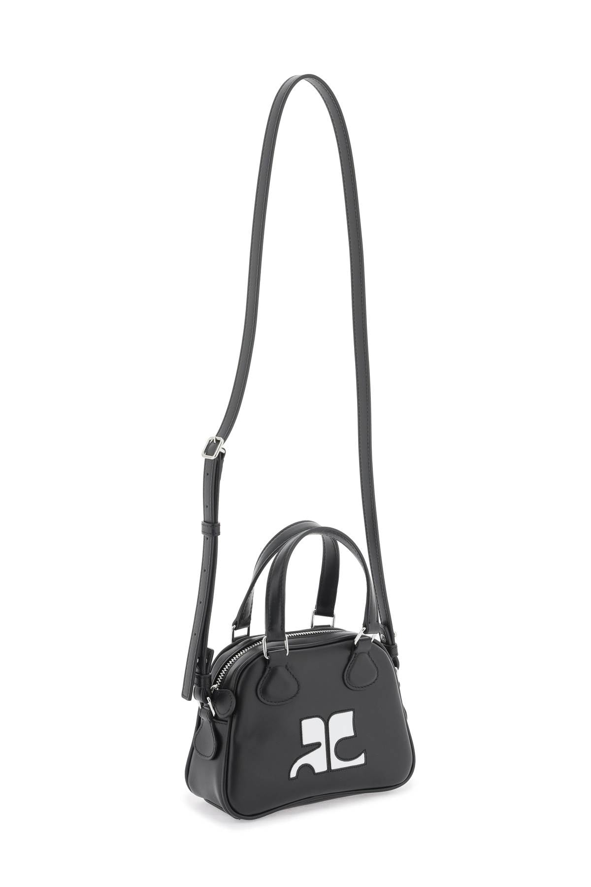 COURREGÈS Mini Bowling-Style Leather Handbag in Black