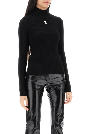 COURREGÈS Women's Funnel-Neck Sweater in Black for SS24