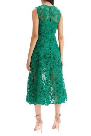 SELF-PORTRAIT Elegant Floral Lace Midi Dress with Removable Belt