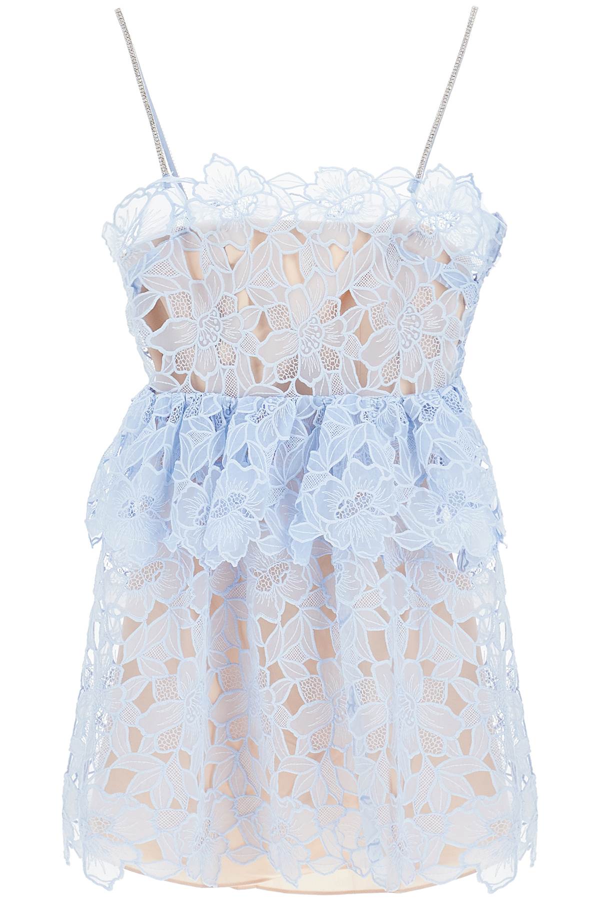 SELF-PORTRAIT Elegant Floral Lace Mini Dress with Crystal Strap Detail