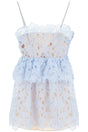 SELF-PORTRAIT Elegant Floral Lace Mini Dress with Crystal Strap Detail