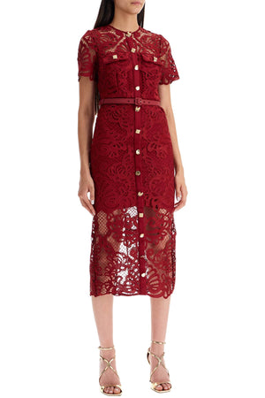 SELF-PORTRAIT Elegant Lace Midi Dress with Jewel Buttons