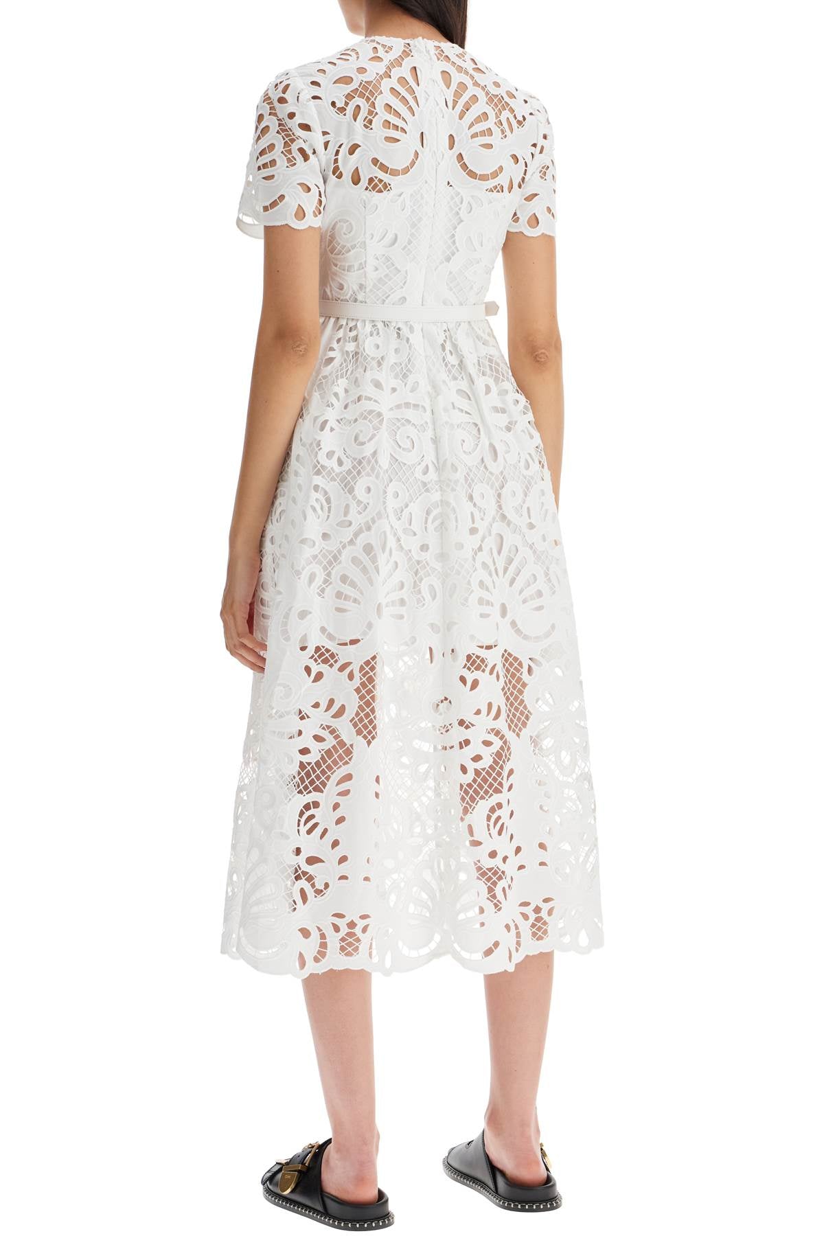 SELF-PORTRAIT Elegant Floral Lace Midi Dress with Jewel Buttons