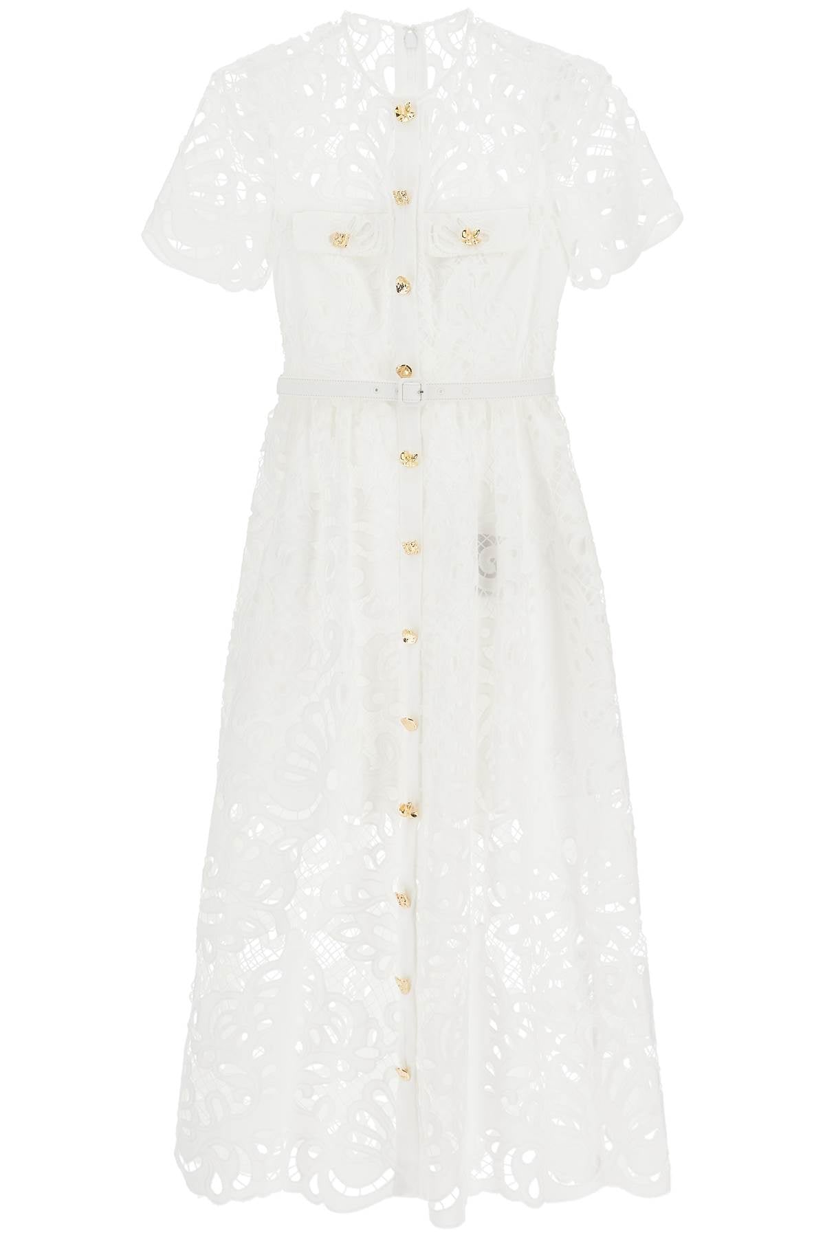 SELF-PORTRAIT Elegant Floral Lace Midi Dress with Jewel Buttons