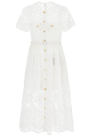 SELF-PORTRAIT Elegant Floral Lace Midi Dress with Jewel Buttons