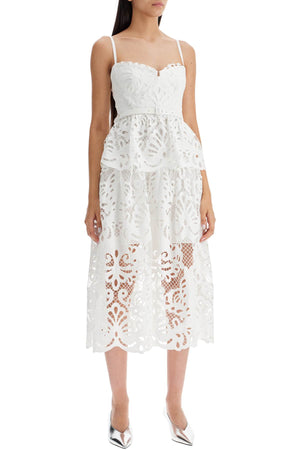 SELF-PORTRAIT White Lace Bustier Mini Dress with Peplum Skirt and Belt