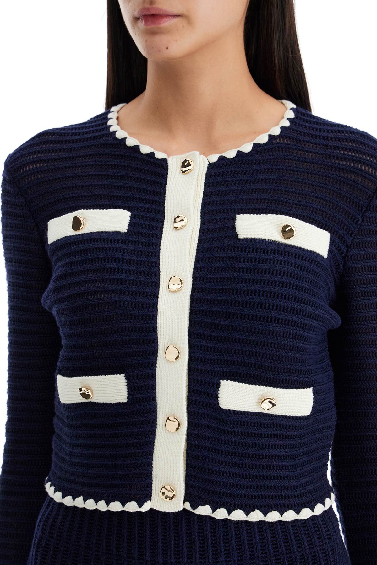 SELF-PORTRAIT Chic Crochet Jacket for Women - Navy Blue