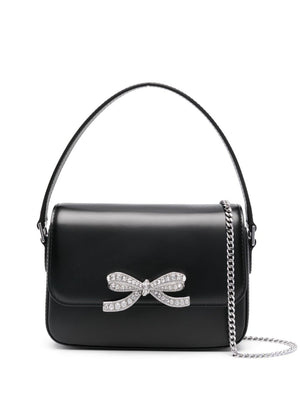 SELF-PORTRAIT Elegant Mini Leather Shoulder Bag with Rhinestone Bow