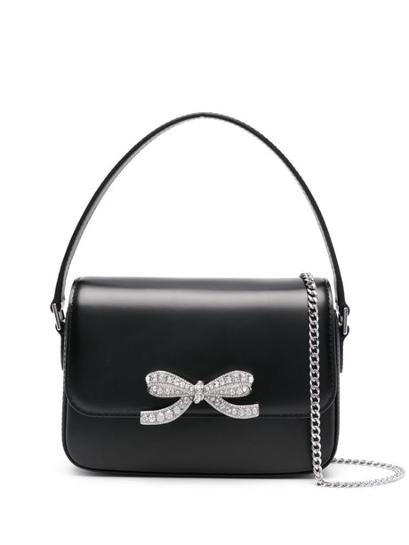 SELF-PORTRAIT Elegant Mini Leather Shoulder Bag with Rhinestone Bow